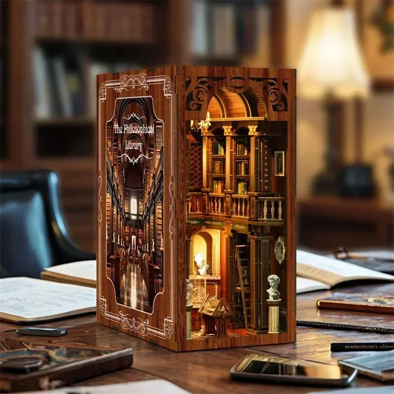 Diy Wooden Book Nook Kit Shelf Insert - The philosophical Library Casa NEW DIY