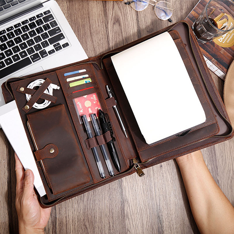 Cow Leather Zipper Portfolio O - огляд і ціна Vintage Leather Journal Notebook
